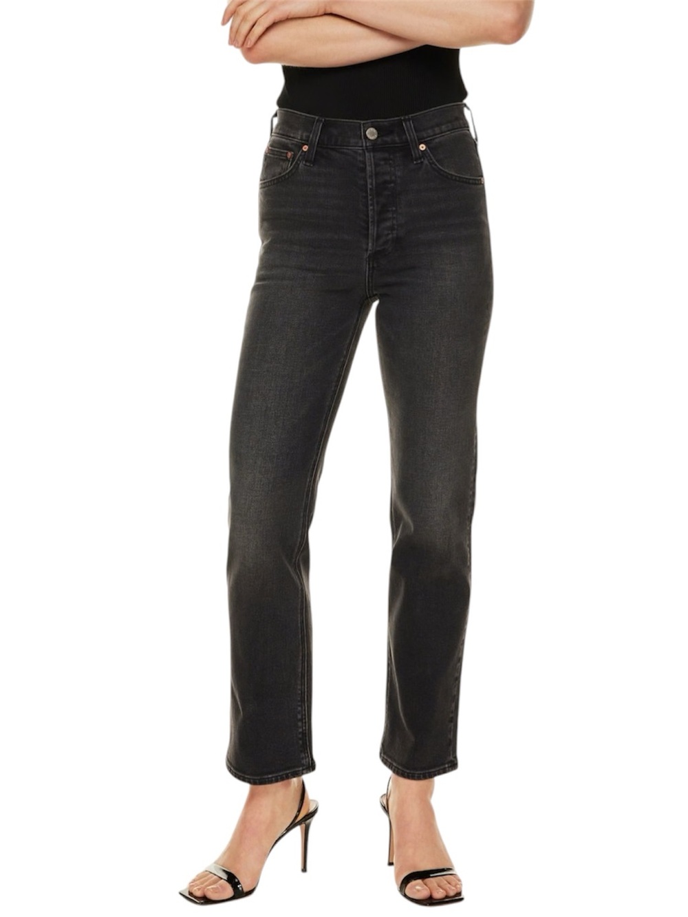 Aritzia Denim Forum The Arlo High Rise Straight 28L Black Eyeliner Size 27